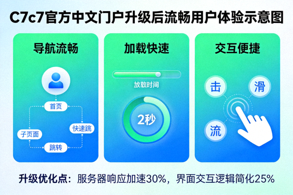 C7c7官方中文门户升级后流畅用户体验示意图，展示快速加载与丰富游戏列表