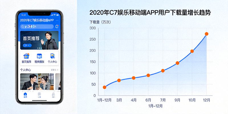 2020年C7娱乐移动端APP界面展示及用户下载量增长趋势图