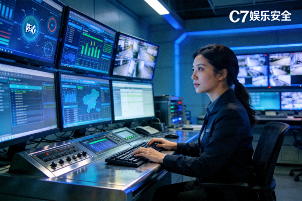 C7娱乐安全专家陈静在安全监控中心检查系统防护状态