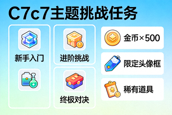 C7c7主题挑战任务活动页面，展示不同任务关卡与奖励